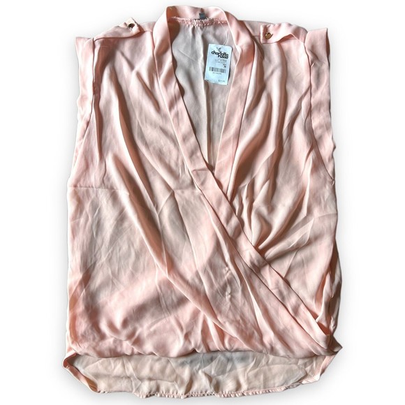 Women's Wrap Top Blouse Pink Chiffon Sheer Draped Open Front Shirt Medium M - Picture 5 of 12